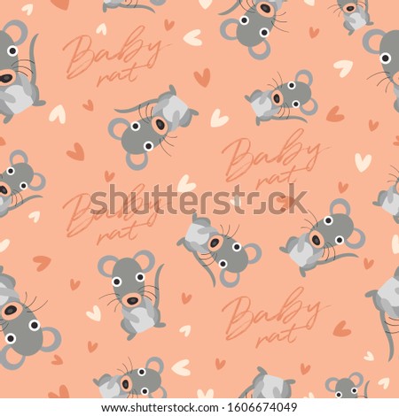 Big set of young animal seamless pattern : Baby rat seamless pattern : Vector Illustration
