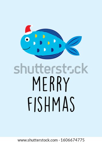 cute fish merry christmas greeting card vector