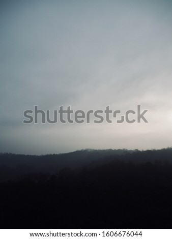 Korea morning forest, foggy landscape