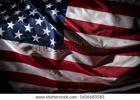 Close up shot of waved flag of United States of America Royalty-Free Stock Photo #1606683583