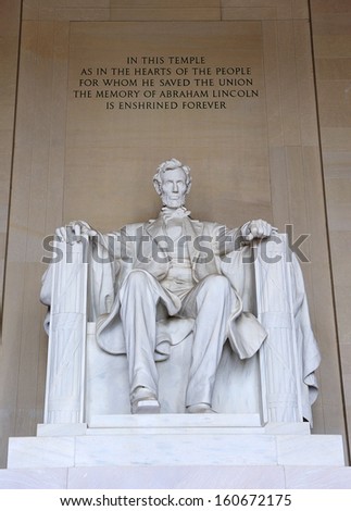 The detail of the Lincoln Memorial in Washington D.C.