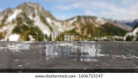 Desk of free space and amazing beauty of nature background during winter Forest Landscape.