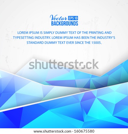 Blue triangles and waves on white background. Vector illustration.