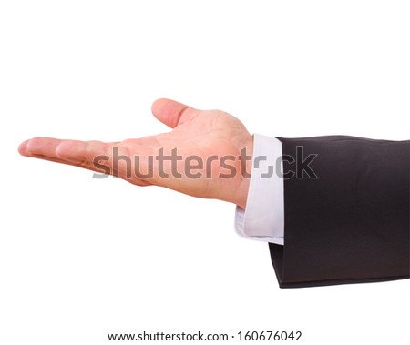 Business man with empty hand. isolated
