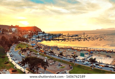 sunset on the green coast of the city of Lima