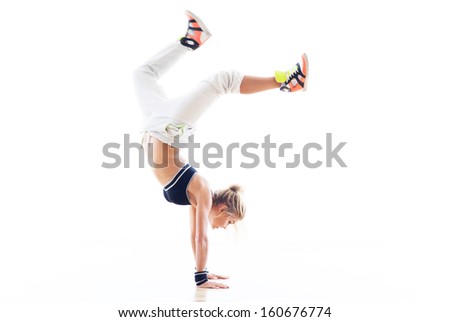 Woman doing handstand