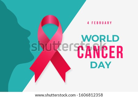 World Cancer Day poster background template design with ribbon woman face silhouette and symbol vector illustration
