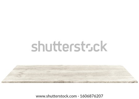 white wood top table on isolated white background