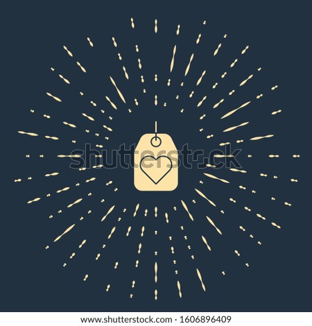 Beige Heart tag icon isolated on blue background. Love symbol. Valentine day symbol. Abstract circle random dots. Vector Illustration