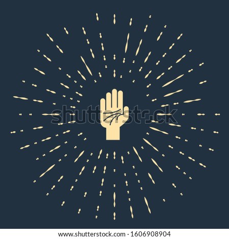 Beige Palmistry of the hand icon isolated on blue background. Abstract circle random dots. Vector Illustration