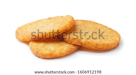 Potato patties or hash browns oval-shaped isolated on white background Royalty-Free Stock Photo #1606912198