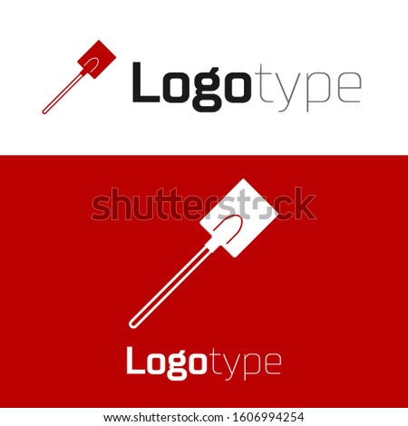 Red Garden shovel icon isolated on white background. Gardening tool. Tool for horticulture, agriculture, farming. Logo design template element. 