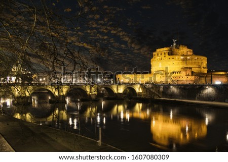 Night view from San Angel Castle reflecting on the tiber river.