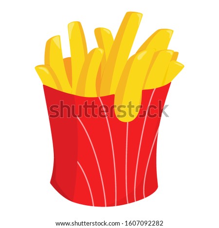 French fries in the box. Delicious snack at home. Tasty hot potato slices. Fastfood and junk meal. Vector illustration in cartoon style