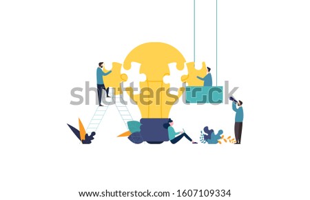 Business teamwork with pieces of puzzle in office. Connecting with puzzle elements vector illustration flat design style