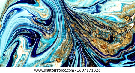 PERSIAN BLUE with gold sparklies. Extra special and luxurious- ORIENTAL ART. Agate background- painting aesthetically mesmerizing. Texture for high-end brands to give your designs individual charm.  Royalty-Free Stock Photo #1607171326