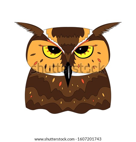 Vector portrait of a sad, strange owl. Cartoon style blueprint on a white background. Coloring book page for adults and children. For the design of books, magazines, posters, prints of children.