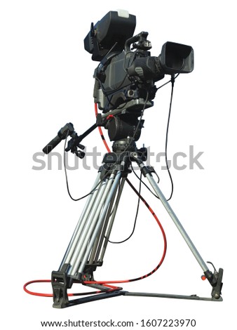TV Professional studio digital video camera on tripod isolated over white background
