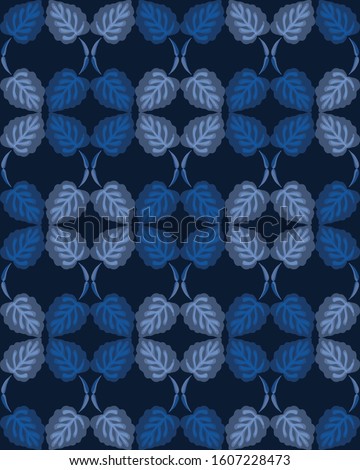 Dark classic blue simple watercolor leaf stripe. Vector texture seamless pattern. Variegated soft blended dyed background. Denim indigo masculine elegant abstract. Japanese style kimono textile swatch