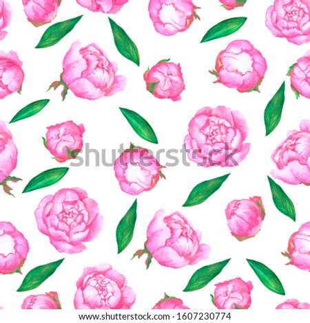Pattern of pink flowers. Pattern with peonies. Pink peonies.