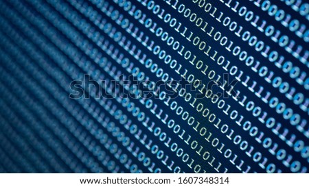 Abstract background of digital binary code. Programming software code on computer screen which develop by the programmer to solve the business requirement.