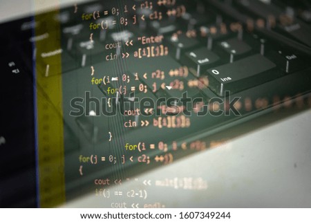 Abstract background of digital binary code. Programming software code on computer screen which develop by the programmer to solve the business requirement.