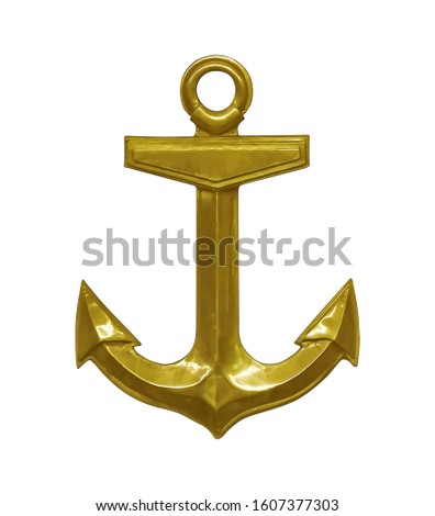 Golden anchor isolated on white background. Design element with clipping path