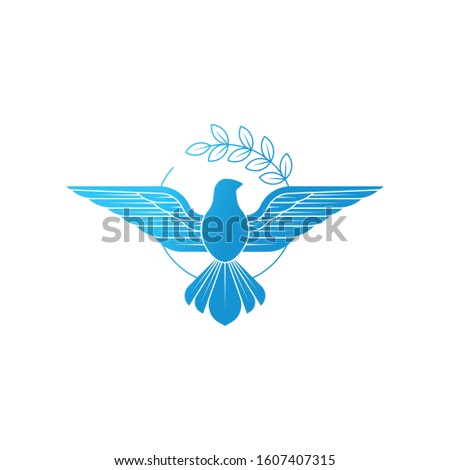 Dove Of Peace. Illustration of flying Dove holding an olive branch symbolizing peace on earth. Line Art dove. Dove Logo Design. Line art for logo and design. Vector illustration. Peace logo.