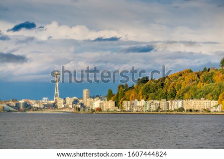 A view of condos at Alki Beach and the Seattle skyline.