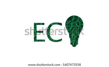 Eco logo from green leaves isolated on white background. Light bulb. Environment protection, ecology concept.