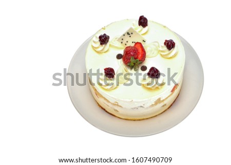 pineapple and orange cake with cream isolated on white background