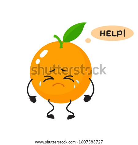 A cute, attractive orange, cheerful character with emotion. Vector illustration. For logos, packaging, brochures, advertising, design, banner, label.