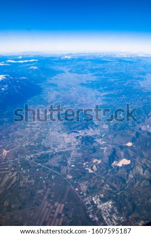 Airplane view over Lamia city Phtiotis, Greece.