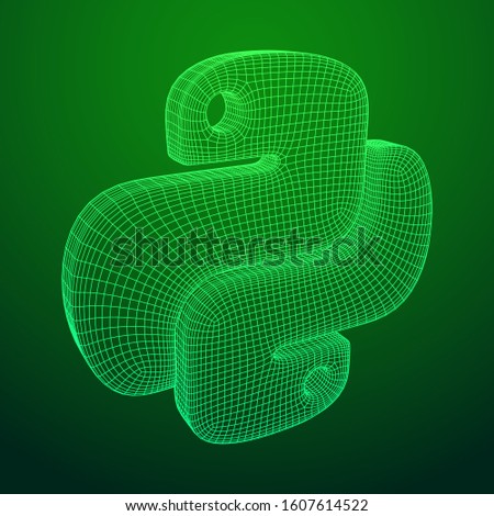 Python code language sign. Programming coding and developing concept. Wireframe low poly mesh vector illustration