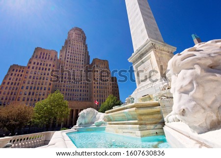 Buffalo City Hall and Marble Lion Of The McKinley Monument in city downtown