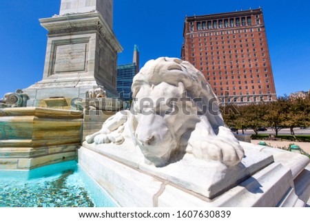 Buffalo City Hall and Marble Lion Of The McKinley Monument in city downtown