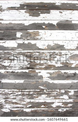 Peeling White Paint on Aged Wood Panels Background Texture Royalty-Free Stock Photo #1607649661