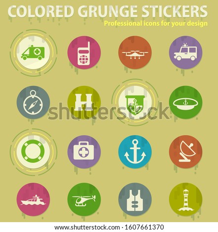 Coast Guard colored grunge icons with sweats glue for design web and mobile applications