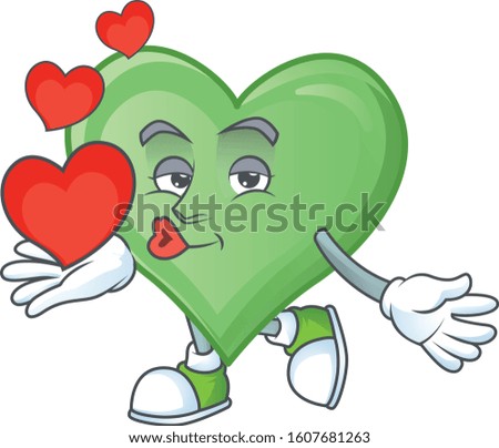 Funny Face green love cartoon character holding a heart
