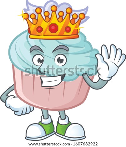 A stunning of vanilla blue love cupcake stylized of King on cartoon mascot style