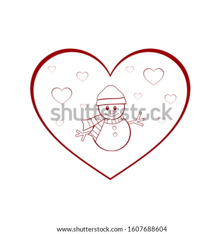 Snowman and Hearts - love