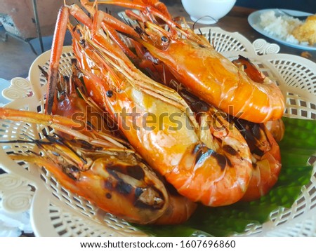 Grilled tiger shrimp Thai style Royalty-Free Stock Photo #1607696860