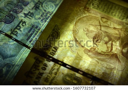 Closeup of Indian Rupee in transparency