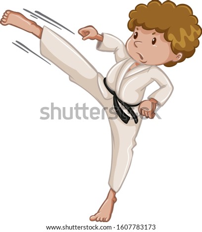 Athlete doing karate kick on white background illustration