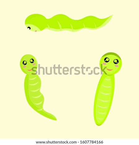Set of worm cartoon animal cute Kawaii graphic design vector illustration for baby kids children objects icons 