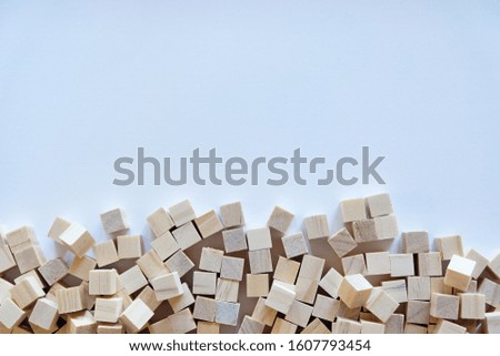 Selective focus Abstract concept of wooden cubes toy isolated on white background, Wooden toy cubes.