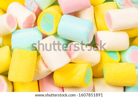 Colorful tasty marshmallow background. Top view. 