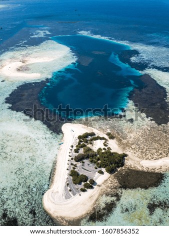 Beautiful aerial view of small Sand bar Islands in East Nusa Tenggara, Flores, Indonesia 