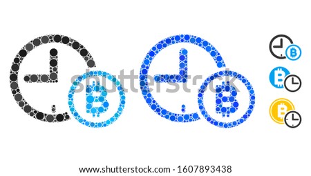 Bitcoin credit clock mosaic of small circles in various sizes and shades, based on Bitcoin credit clock icon. Vector filled circles are combined into blue mosaic.