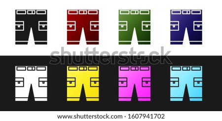 Set Short or pants icon isolated on black and white background.  Vector Illustration